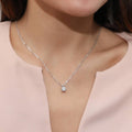 Model wearing Solitaire CZ Necklace in Sterling Silver, Round Cut / Clear