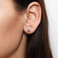 Model wearing Solitaire 1.6ct CZ Stud Earrings in Sterling Silver, Rhodium Plated / Yellow