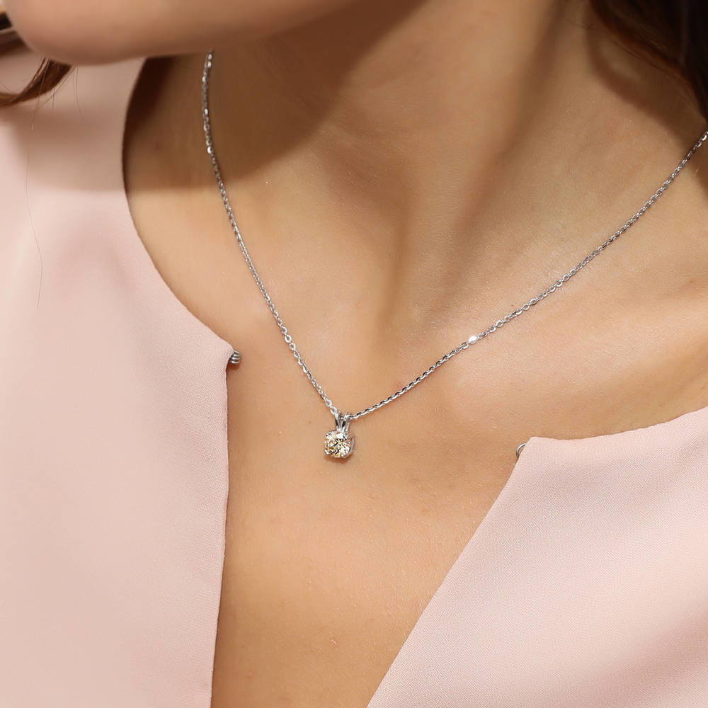 Model wearing Solitaire CZ Necklace in Sterling Silver, 17 of 19