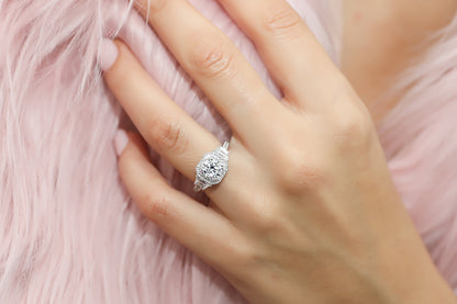 Halo Art Deco CZ Ring Set in Sterling Silver