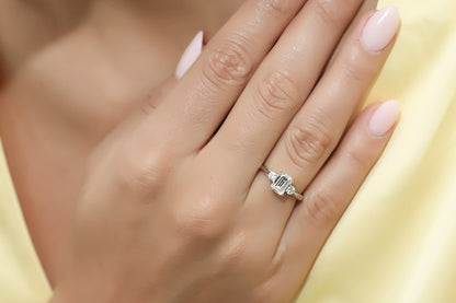 3-Stone 1ct Emerald Cut CZ Ring Set in Sterling Silver