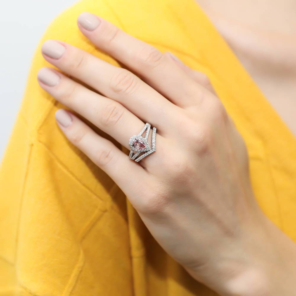 Model wearing Wishbone CZ Eternity Ring in Sterling Silver, 11 of 19