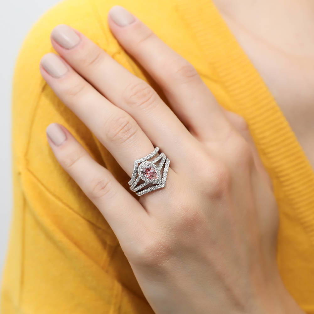 Model wearing Wishbone CZ Eternity Ring in Sterling Silver, 18 of 19