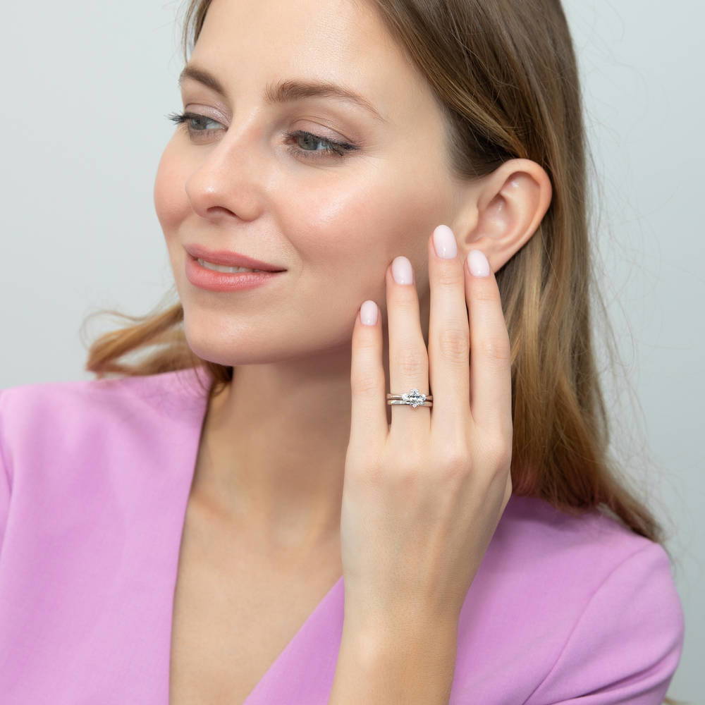 Model wearing Band in Sterling Silver, 15 of 19
