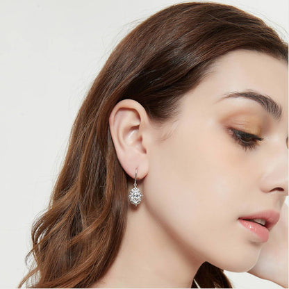 Solitaire Filigree Oval CZ Fish Hook Earrings in Sterling Silver
