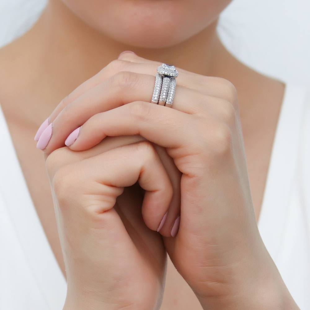 Halo Cushion Cut CZ Ring in Sterling Silver