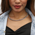 Model wearing Lightweight Curb Chain Necklace 7mm, Gold-Tone