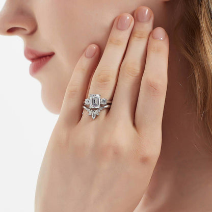 3-Stone 2.6ct Emerald Cut CZ Ring in Sterling Silver