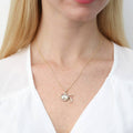 Model wearing Fish Mother Of Pearl Necklace in Sterling Silver, Yellow Gold Flashed