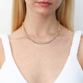 Model wearing Cable CZ Tennis Necklace in Sterling Silver 17 inch, Yellow Gold Flashed