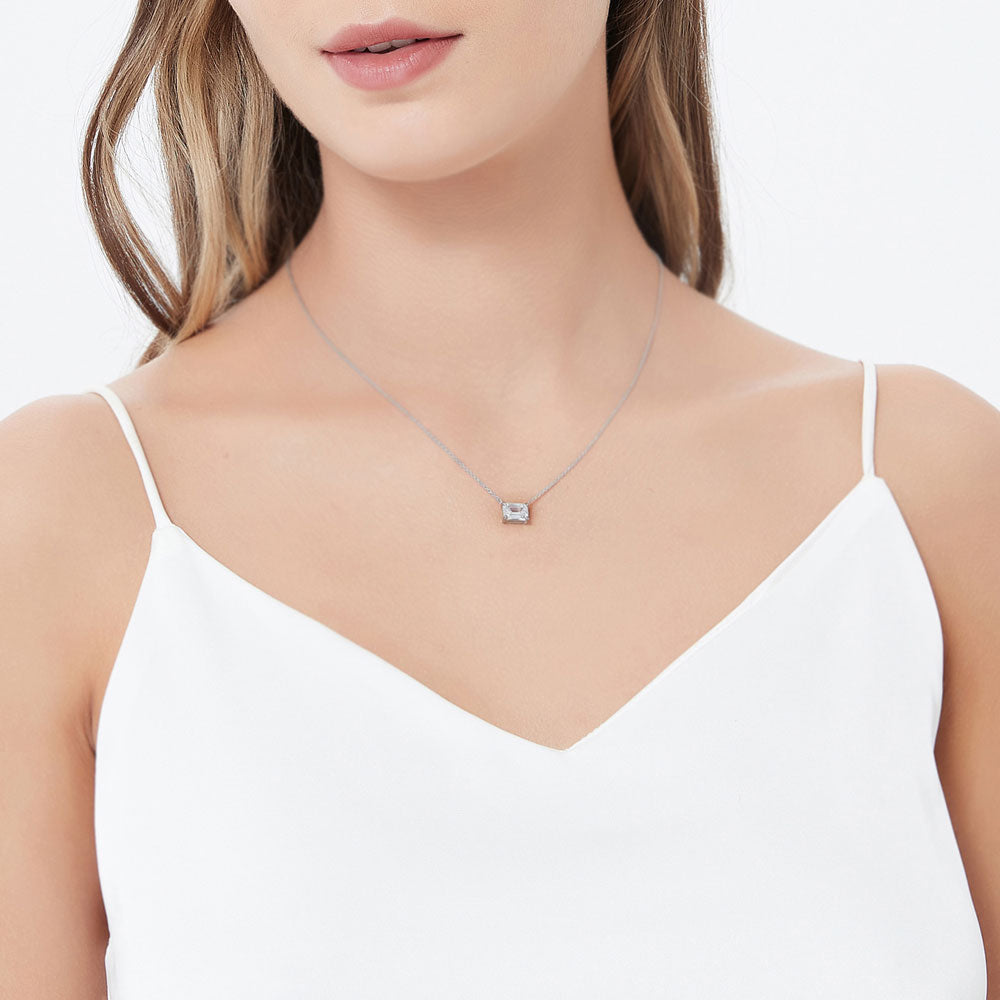 Model Wearing Solitaire Pendant Necklace
