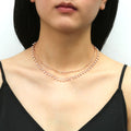 Model wearing Imitation Pearl Station Necklace, Rose Gold Flashed