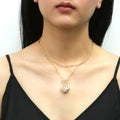 Model wearing Bead Paperclip Link Chain Necklace, 2 Piece, Yellow Gold Flashed