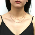 Model wearing Bead Paperclip Link Chain Necklace, 2 Piece, Rose Gold Flashed