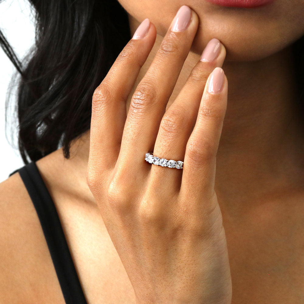 Model wearing CZ Eternity Ring Set in Sterling Silver, 7 of 10