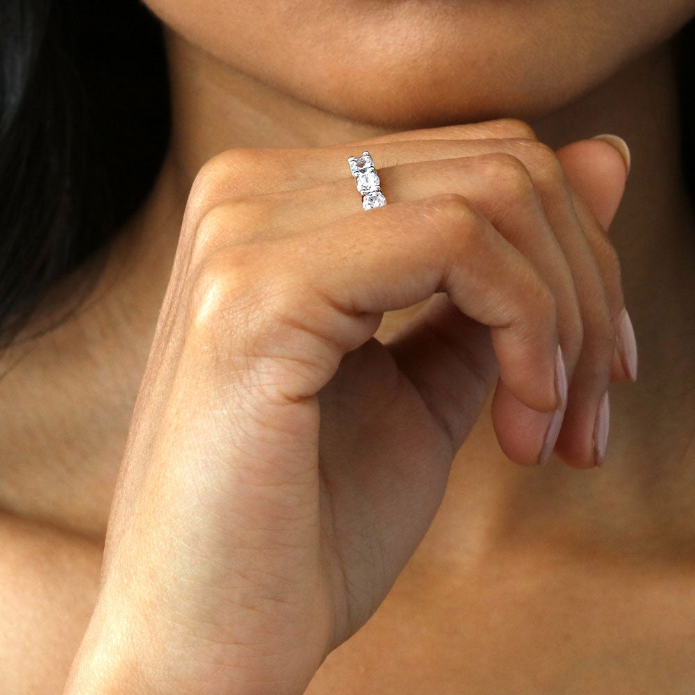 Model wearing CZ Eternity Ring in Sterling Silver, 8 of 8