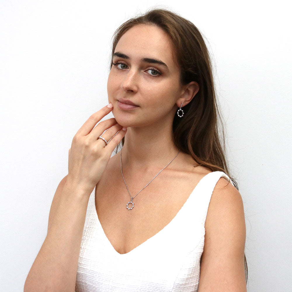 Model wearing Bubble Bezel CZ Eternity Ring Set in Sterling Silver, 13 of 13