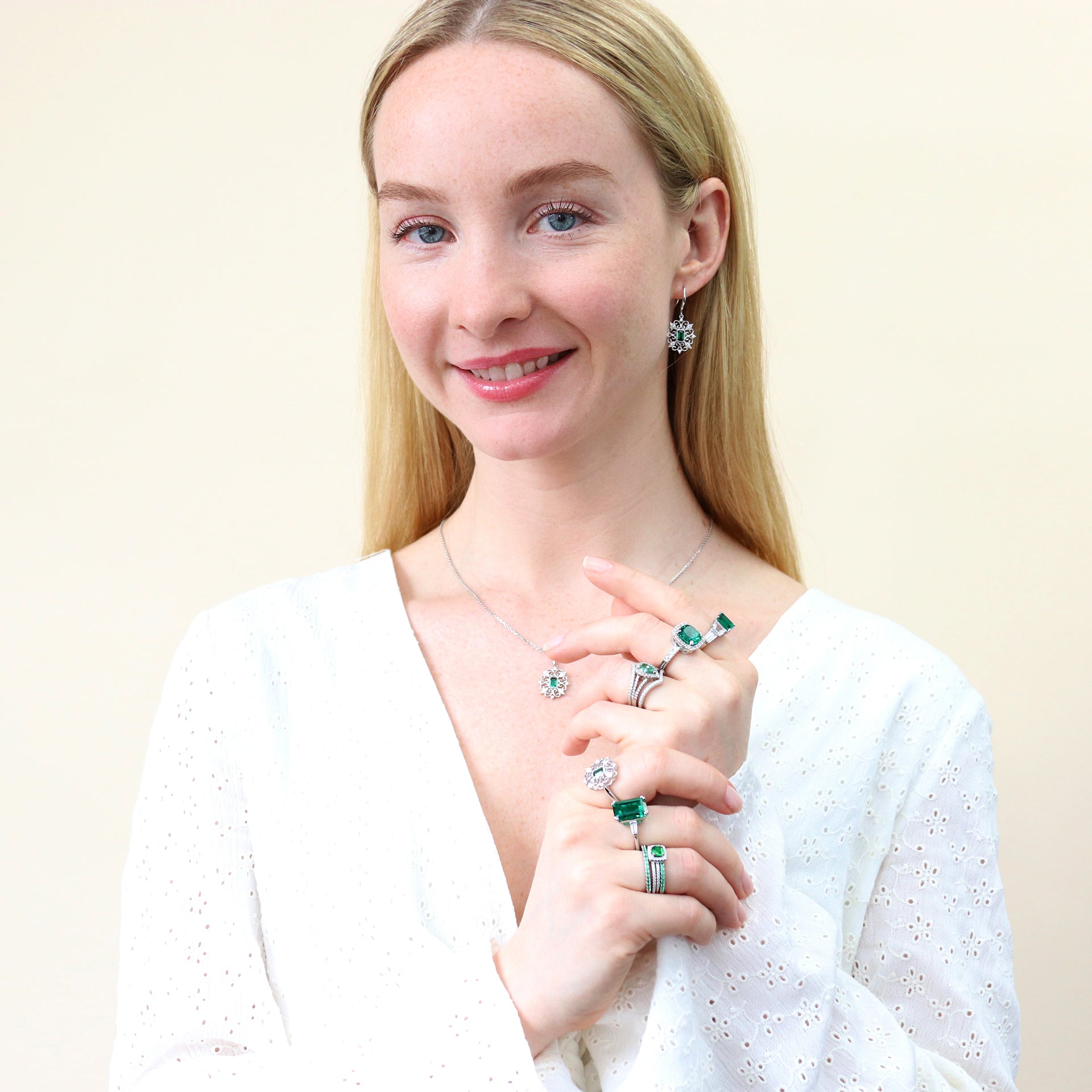 model wearing birthstone jewelry