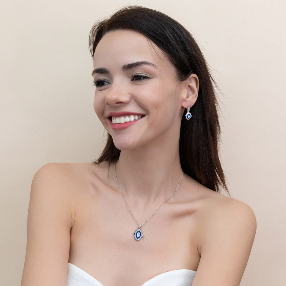 Navette Halo Art Deco Milgrain CZ Set in Sterling Silver