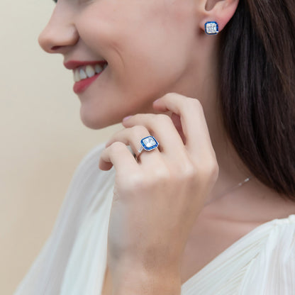 Halo Art Deco Milgrain Princess CZ Ring in Sterling Silver