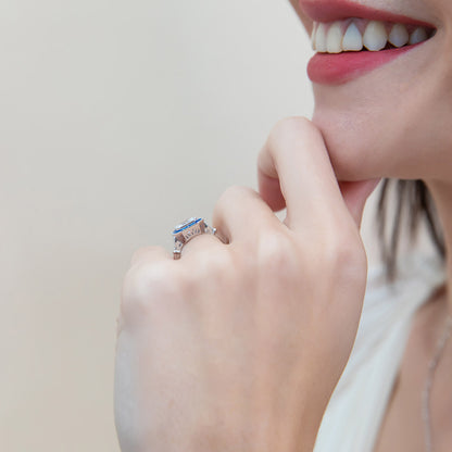 Halo Art Deco Milgrain Princess CZ Ring in Sterling Silver