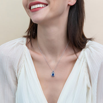 Art Deco Simulated Blue Sapphire CZ Pendant Necklace in Sterling Silver