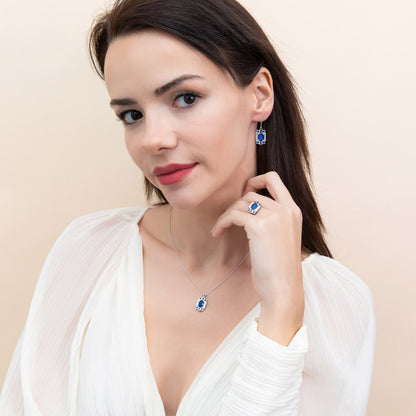 Art Deco Sapphire-Blue CZ Necklace in Sterling Silver