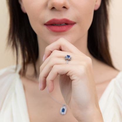 Art Deco Sapphire-Blue CZ Ring in Sterling Silver