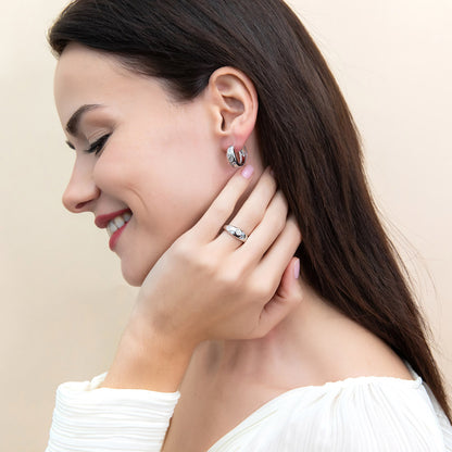 Dome CZ Small Hoop Earrings in Sterling Silver 0.8"
