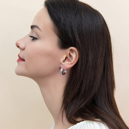 Dome CZ Small Hoop Earrings in Sterling Silver 0.8"
