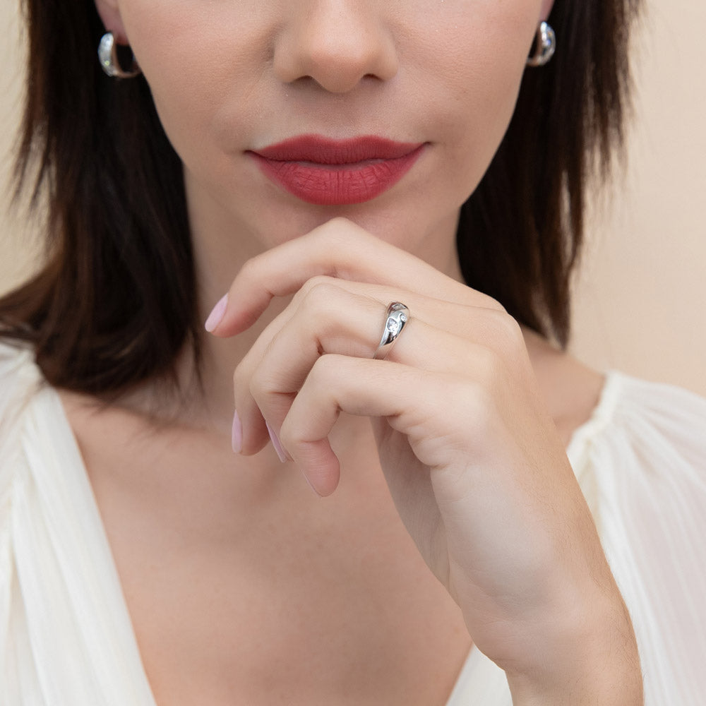 Model wearing Dome CZ Band in Sterling Silver, 6 of 11