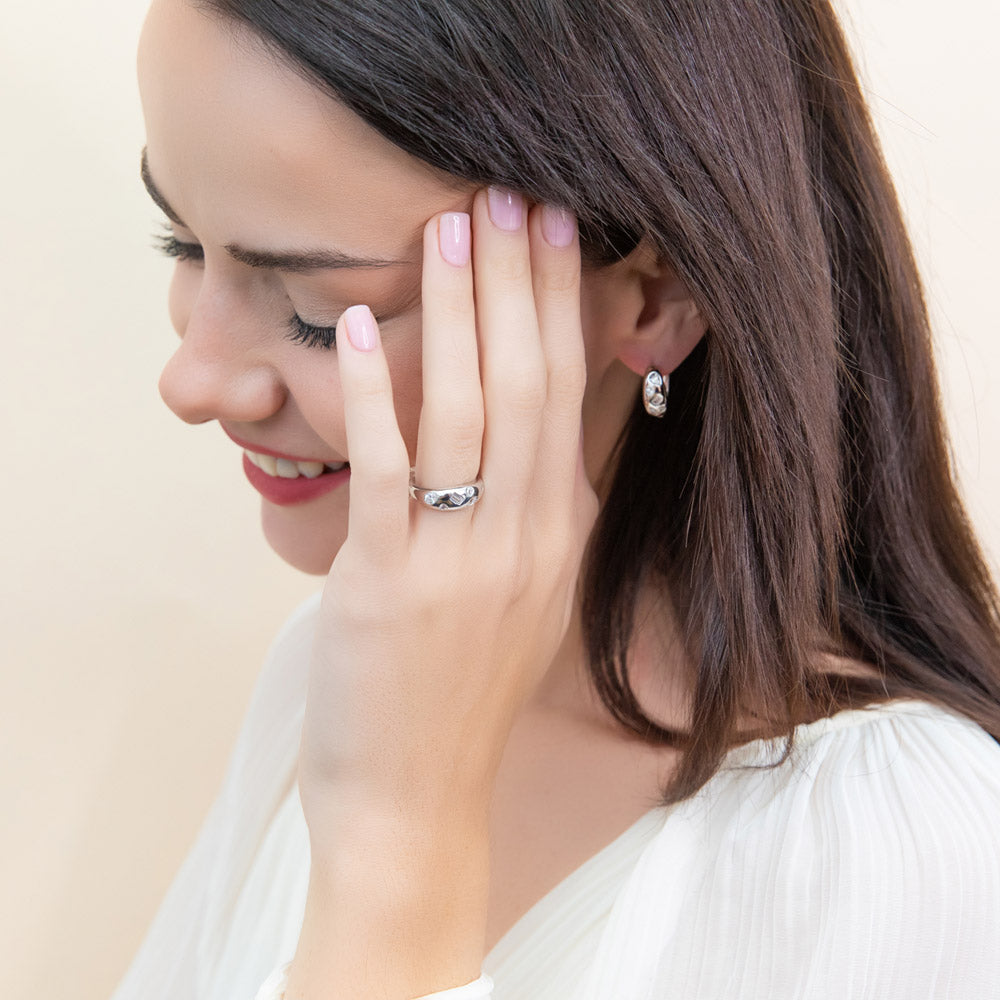 Model wearing Dome CZ Band in Sterling Silver, 4 of 11