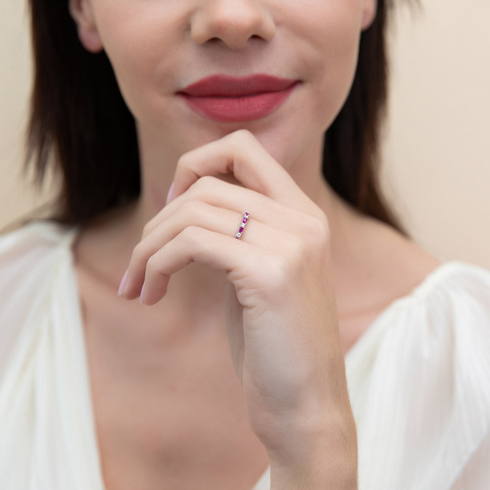 Model wearing Art Deco CZ Eternity Ring in Sterling Silver, 7 of 11