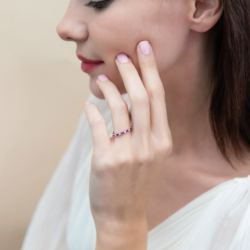 Model wearing Art Deco CZ Eternity Ring in Sterling Silver, 3 of 11