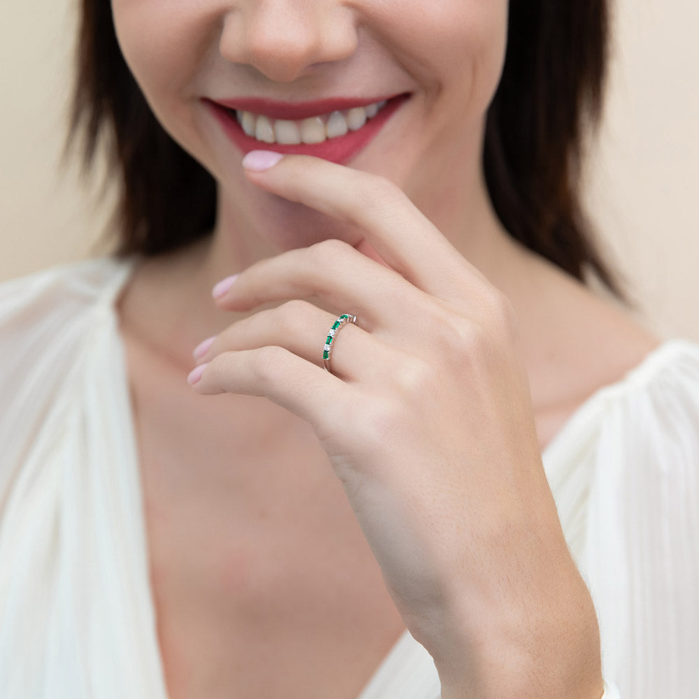 Model wearing Art Deco CZ Eternity Ring in Sterling Silver, 6 of 10