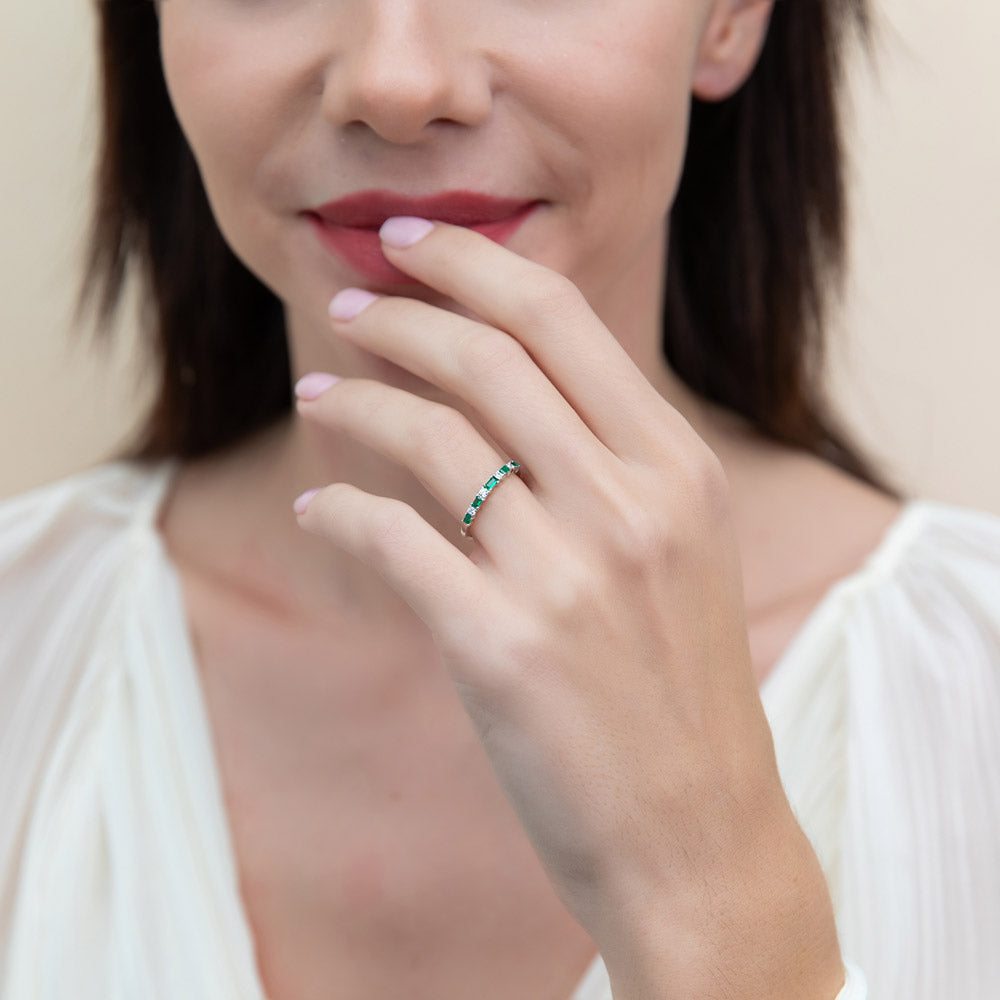 Model wearing Art Deco CZ Eternity Ring in Sterling Silver, 3 of 10