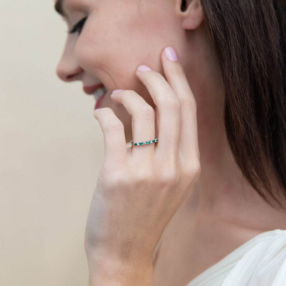 Model wearing Art Deco CZ Eternity Ring in Sterling Silver, 2 of 10
