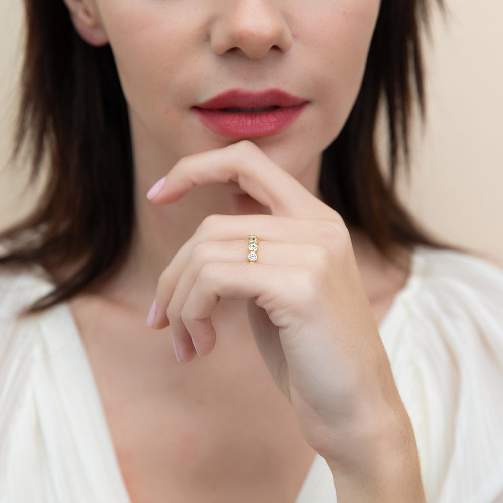 Model wearing Bubble Bezel CZ Eternity Ring Set in Sterling Silver, 9 of 11