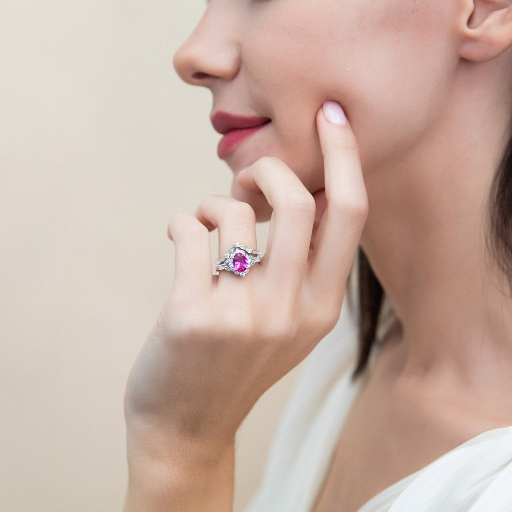 Halo Art Deco Chevron V Shaped CZ Ring Set in Sterling Silver