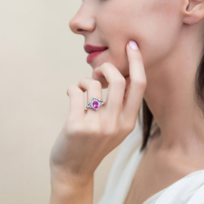 Halo Art Deco Chevron V Shaped CZ Ring Set in Sterling Silver