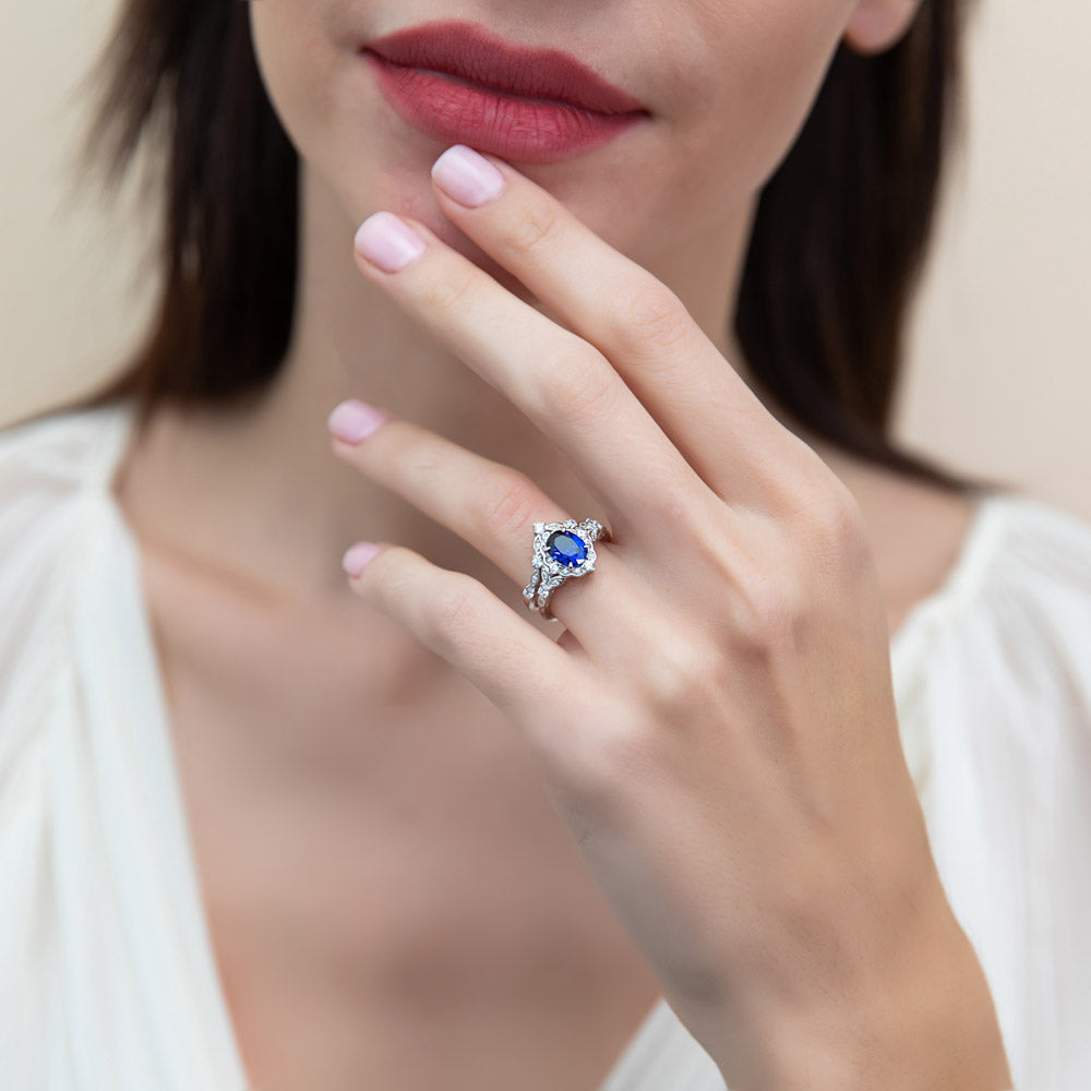 Halo Art Deco Chevron V Shaped CZ Ring Set in Sterling Silver
