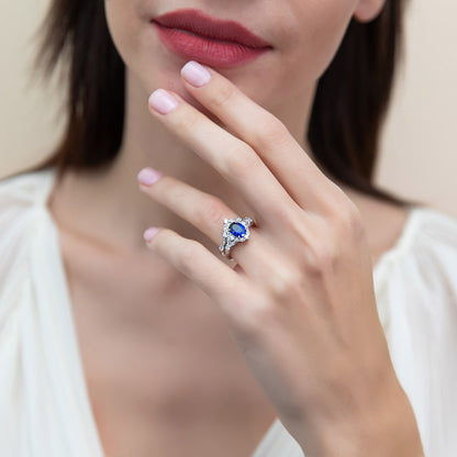 Halo Art Deco Chevron V Shaped CZ Ring Set in Sterling Silver