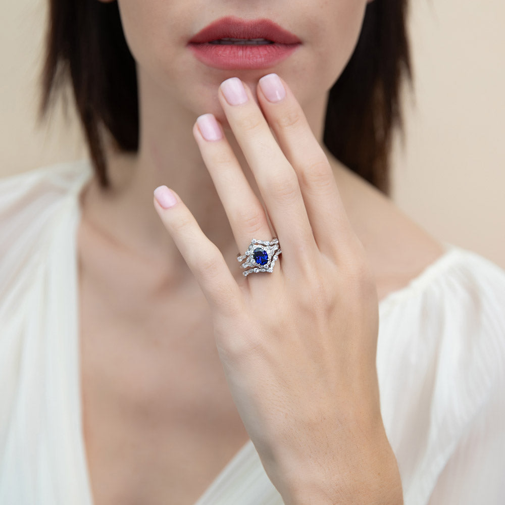 Halo Art Deco Chevron V Shaped CZ Ring Set in Sterling Silver