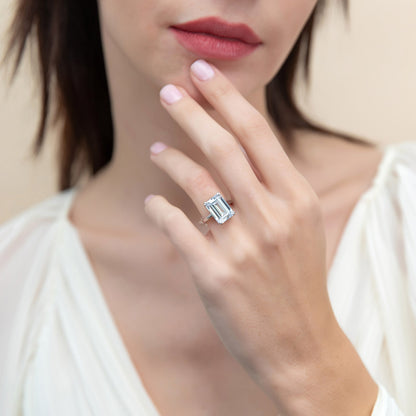 Solitaire 8.5ct Emerald Cut CZ Ring in Sterling Silver