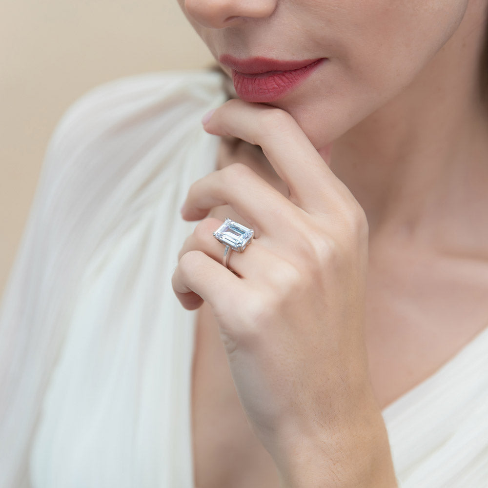 Solitaire 8.5ct Emerald Cut CZ Ring in Sterling Silver