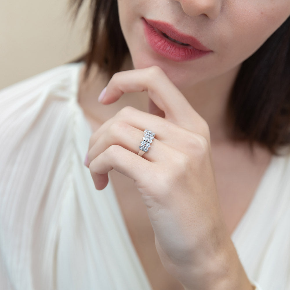 Model wearing Cluster Art Deco CZ Band in Sterling Silver, 7 of 12