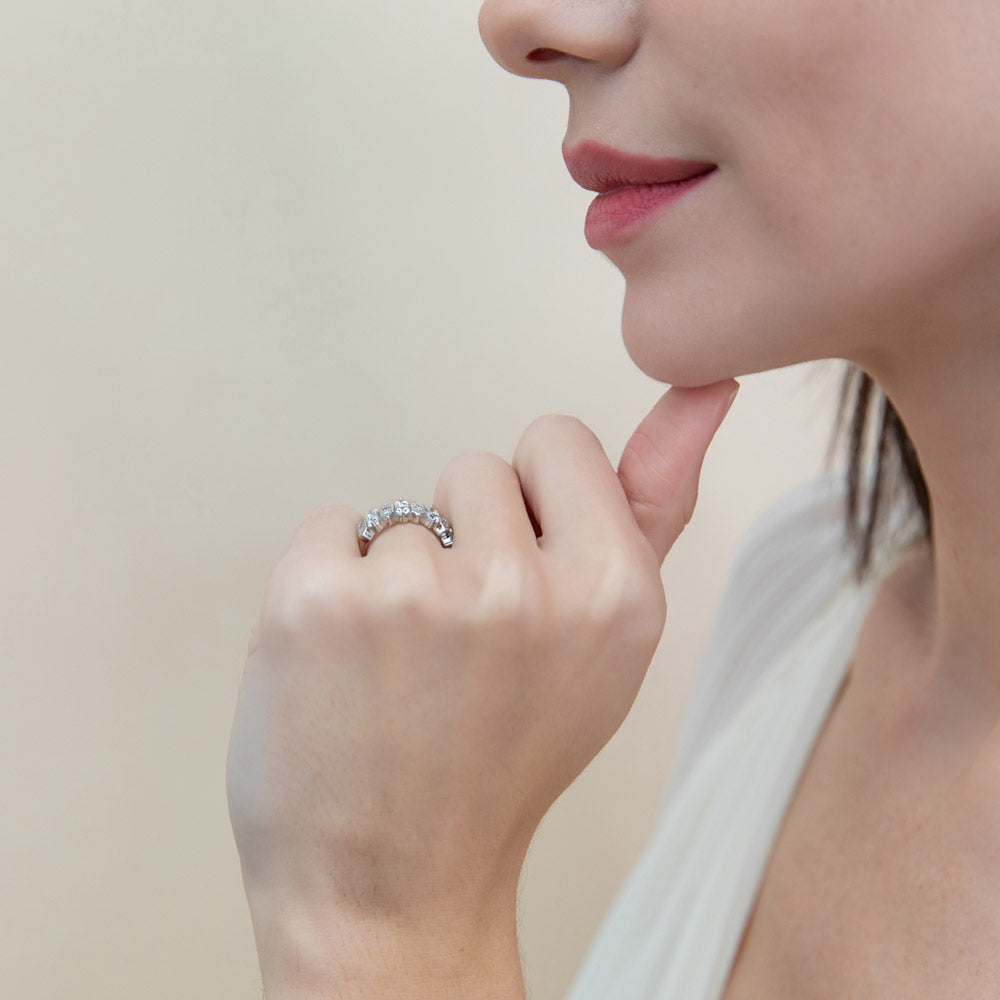 Model wearing Cluster Art Deco CZ Band in Sterling Silver, 6 of 12