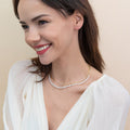 Model wearing Paperclip Cultured Pearl Link Chain Necklace in Sterling Silver, Yellow Gold Flashed