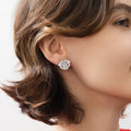 Model wearing Art Deco CZ Stud Earrings in Sterling Silver