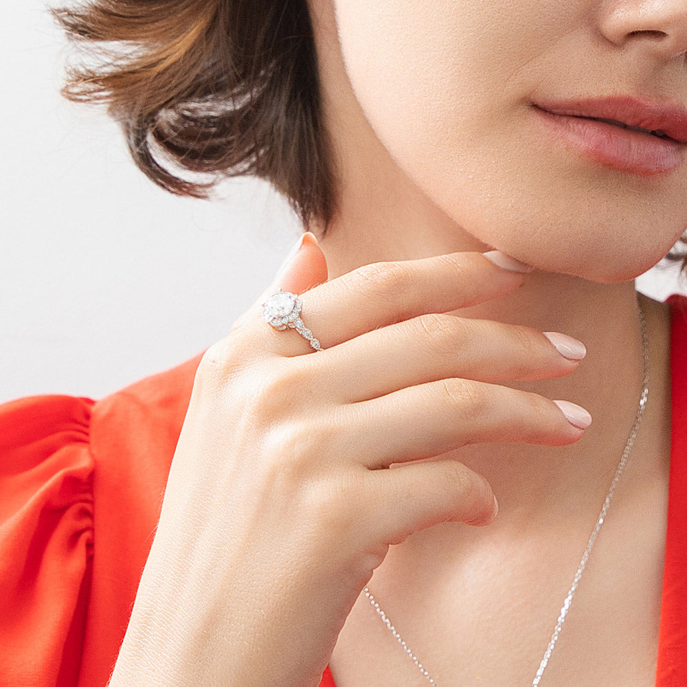 Halo Flower CZ Ring in Sterling Silver